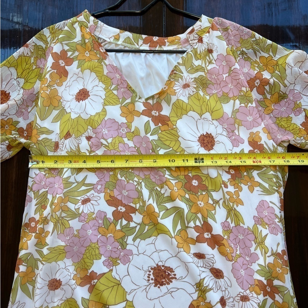 Women Casual Boho Blouse Fashion Floral Yellow V Neck Long Puff Sleeve Medium - Picture 8 of 12